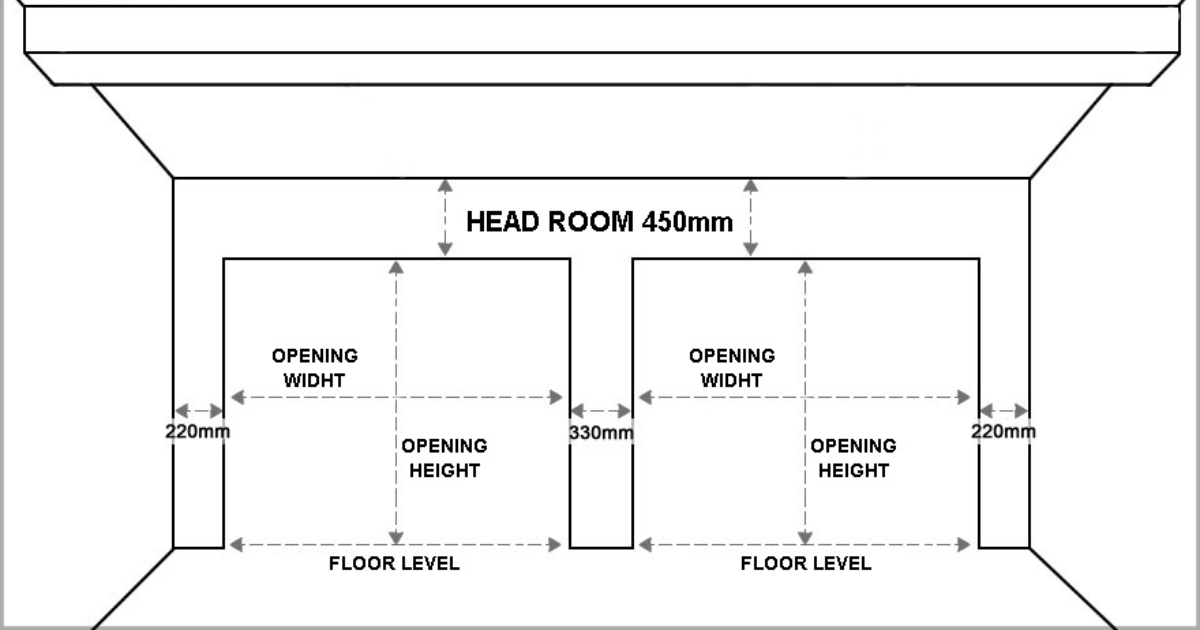 Garage door dimensions with clearances.